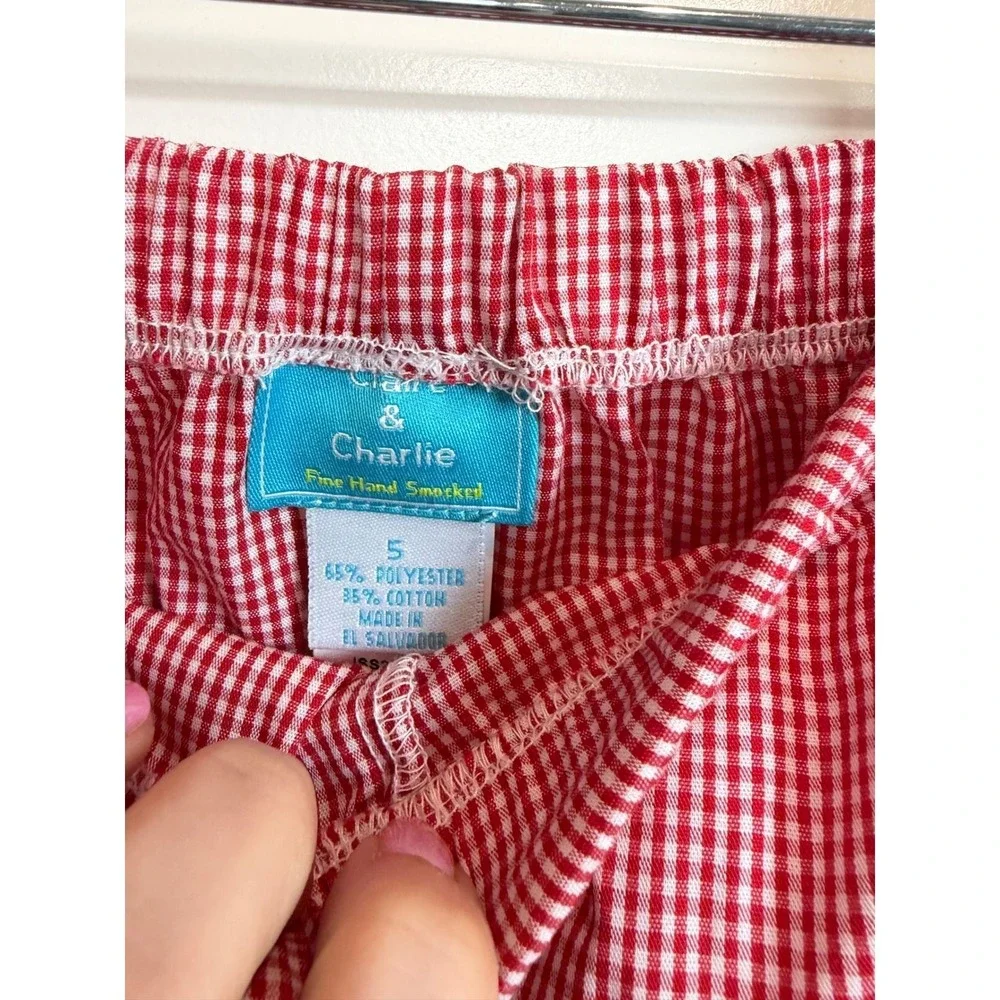 20. Claire & Charlie Boys Red Gingham Cement Mixer Applique Shorts Size 5 NEW